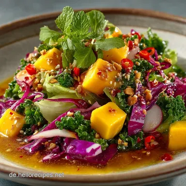 Knackiger Asiatischer SpitzkohlMangoSalat mit ErdnussDressing Rezeptkarte