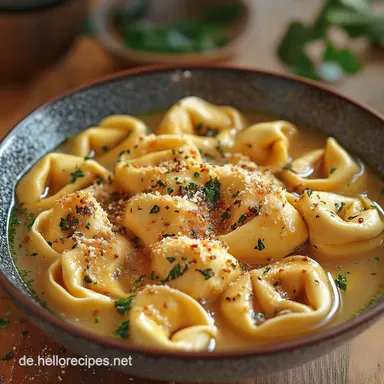 Tortellini in Brodo Italienische Seele in einer Schüssel Rezeptkarte