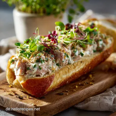 &Uuml;berbackenes Thunfisch Baguette: Herzhaft, cremig und superschnell fertig Rezeptkarte