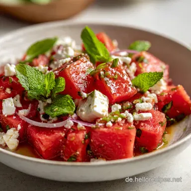 Rezept Mit Minze: Mediterraner Wassermelonen-Feta-Salat Rezeptkarte