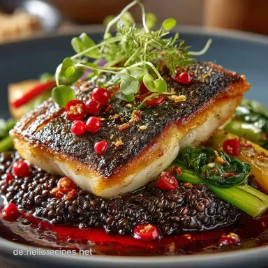 Zander mit Beluga Linsen und Curryschaum Knuspriger Fisch neu gedacht Rezeptkarte