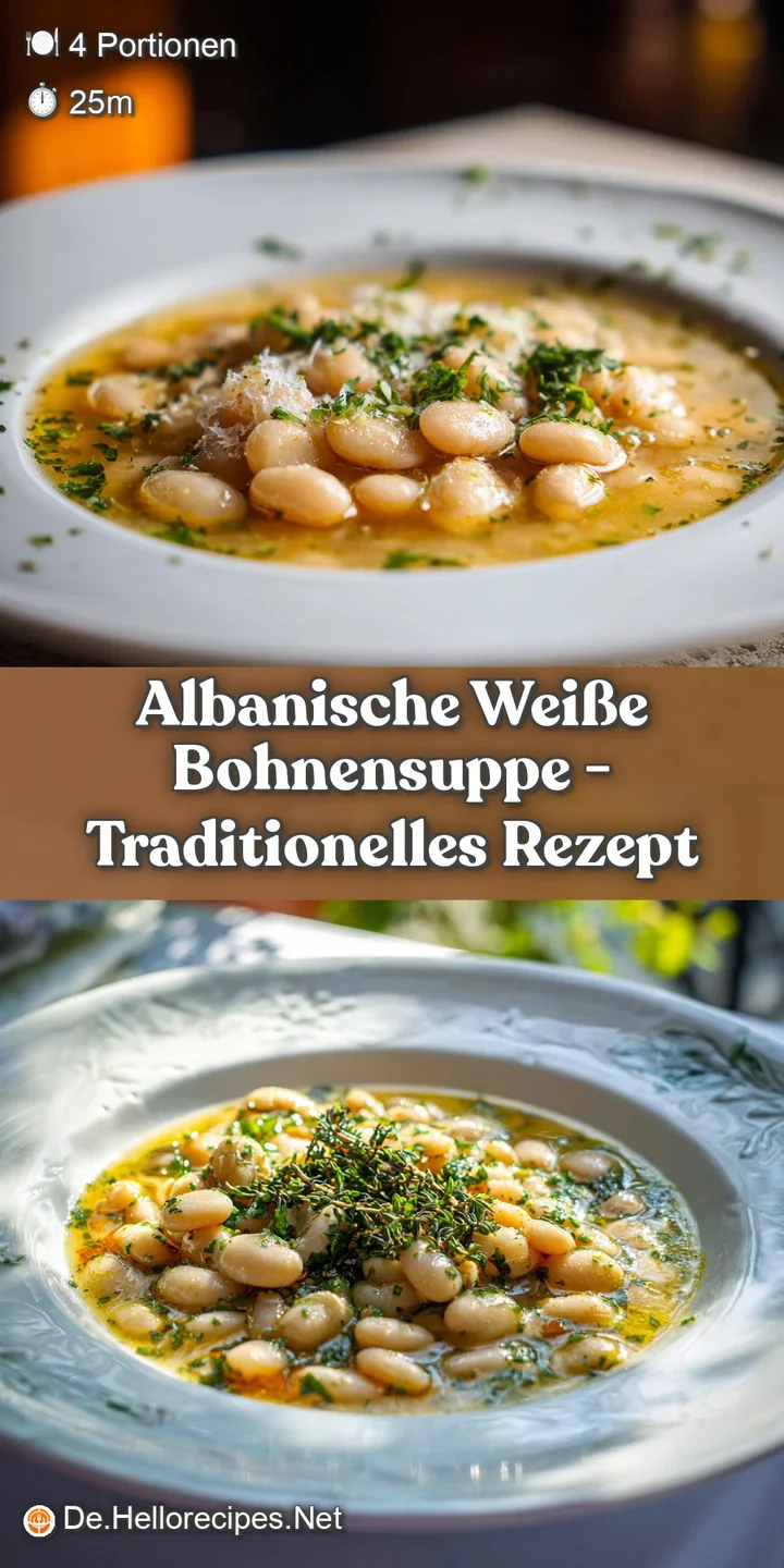 Close-up of velvety white bean soup with tender beans, highlighted by a glistening sheen and scattered herbs.
