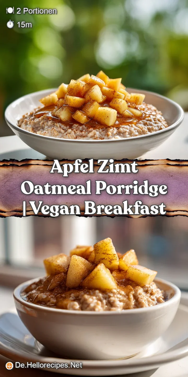 Nahaufnahme von dampfendem, cremigen Haferbrei mit gl&auml;nzenden Apfelst&uuml;cken und fein gesiebtem, braunem Zimtpulver.