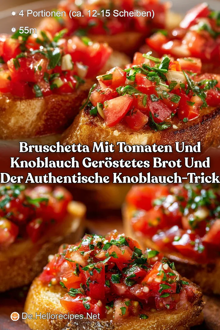 Bruschetta mit Tomaten und Knoblauch Ger&ouml;stetes Brot und der authentische Knoblauch-Trick