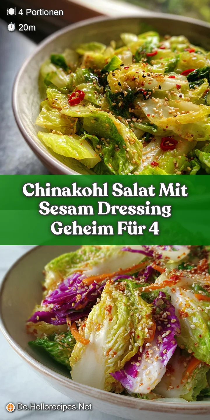Up-close, appetizing Chinakohl Salat. Creamy dressing clings to the freshly shredded cabbage with sesame seeds scattered o...