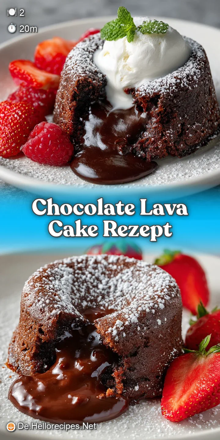 Close-up of a chocolate lava cake oozing a dark, molten chocolate center. The texture is rich and decadent, with a glossy ...