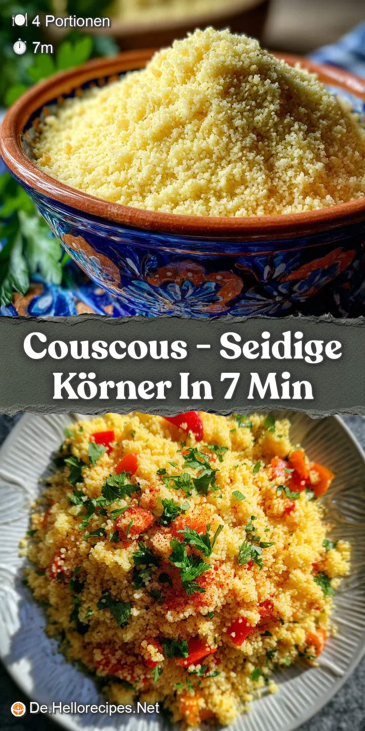 Close-up of glistening couscous grains mixed with colorful diced bell peppers and herbs. A burst of fresh flavors and plea...