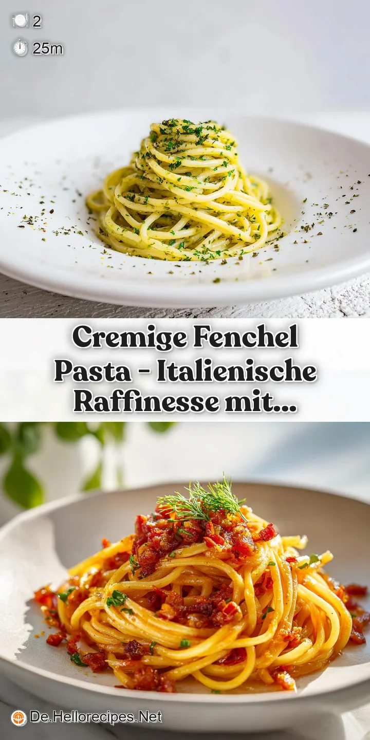 Close-up of al dente pasta strands coated in a light, creamy sauce with hints of fennel and parsley.