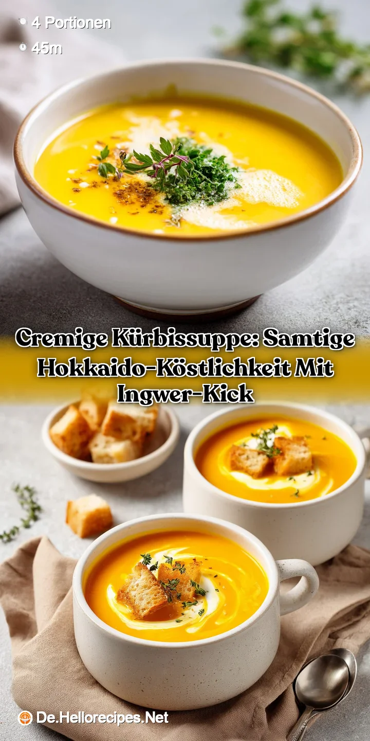 Cremige K&uuml;rbissuppe: Samtige Hokkaido-K&ouml;stlichkeit mit Ingwer-Kick