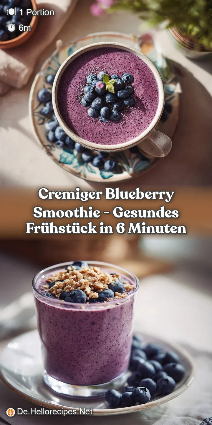 Close-up of a frothy, deep purple blueberry smoothie with visible berry seeds and creaminess.