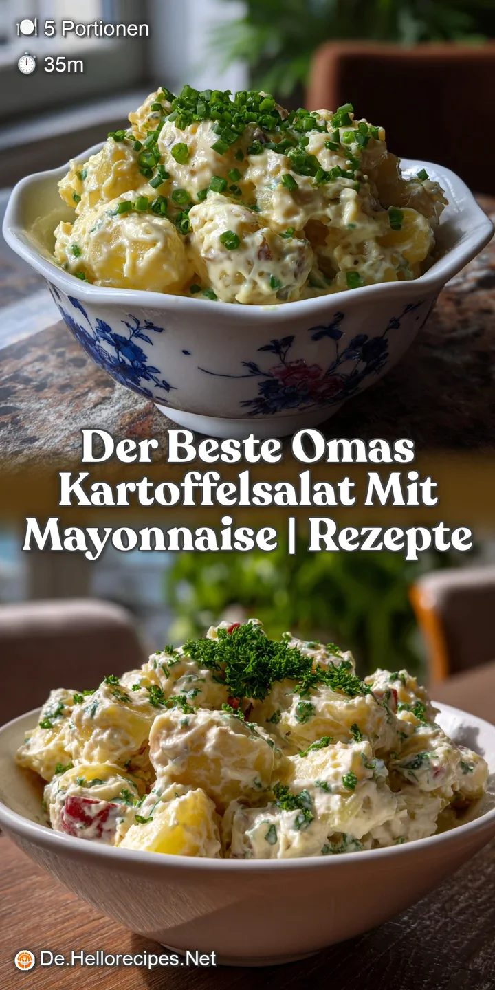 Close-up of the creamy, glossy potato salad, showing soft potatoes and a rich mayonnaise dressing that looks cool and refr...