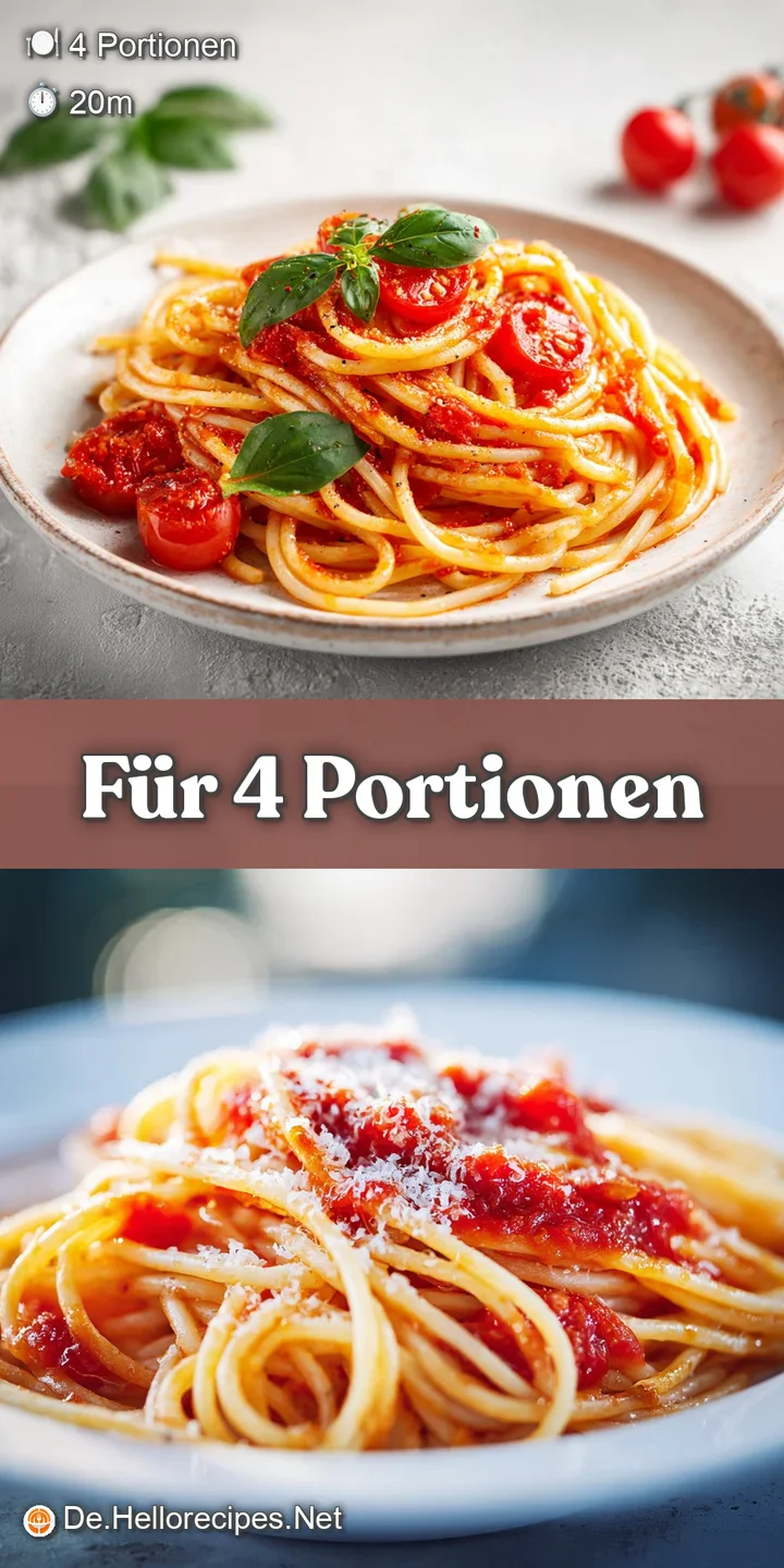 Close-up of perfectly cooked pasta bathed in a deeply red tomato sauce, flecked with green herbs and hints of melted chees...