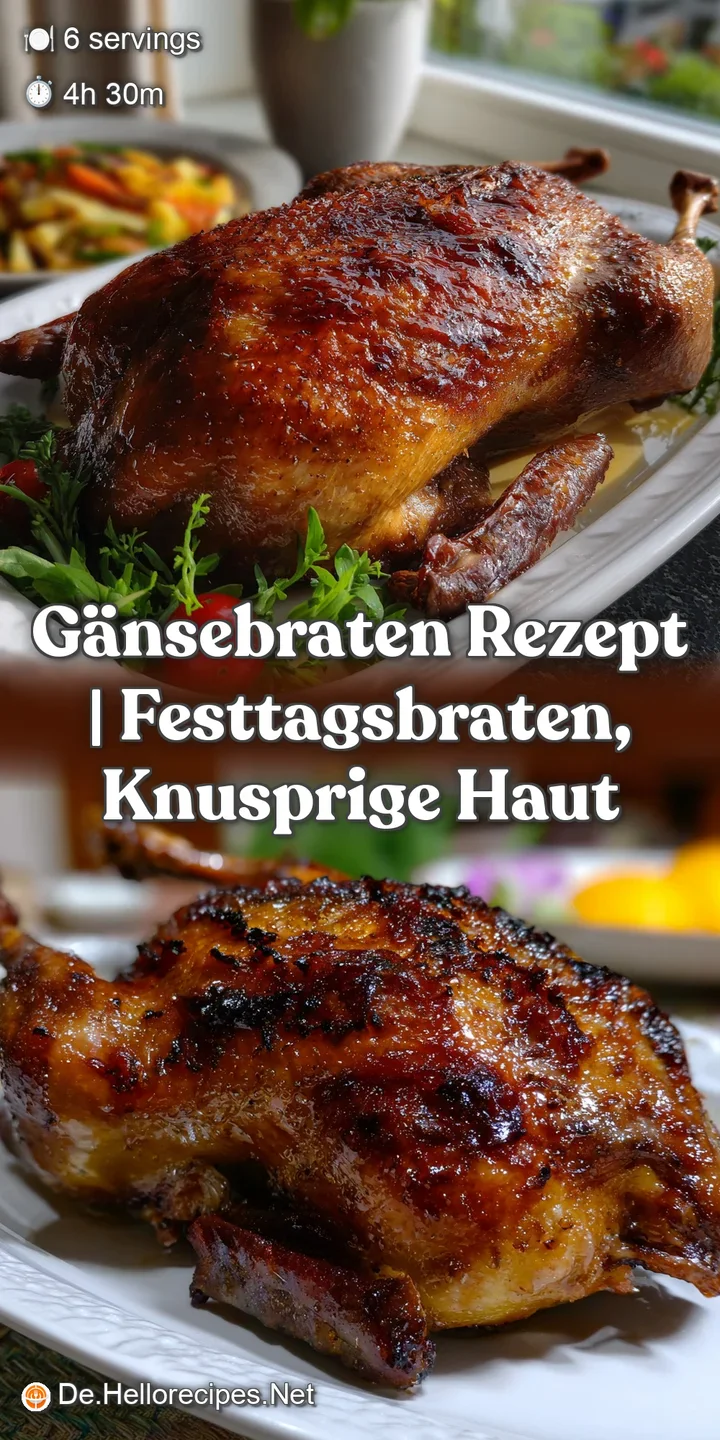 Close-up of succulent goose with a bronzed, crackling skin, revealing juicy meat, promising a rich, flavorful experience.