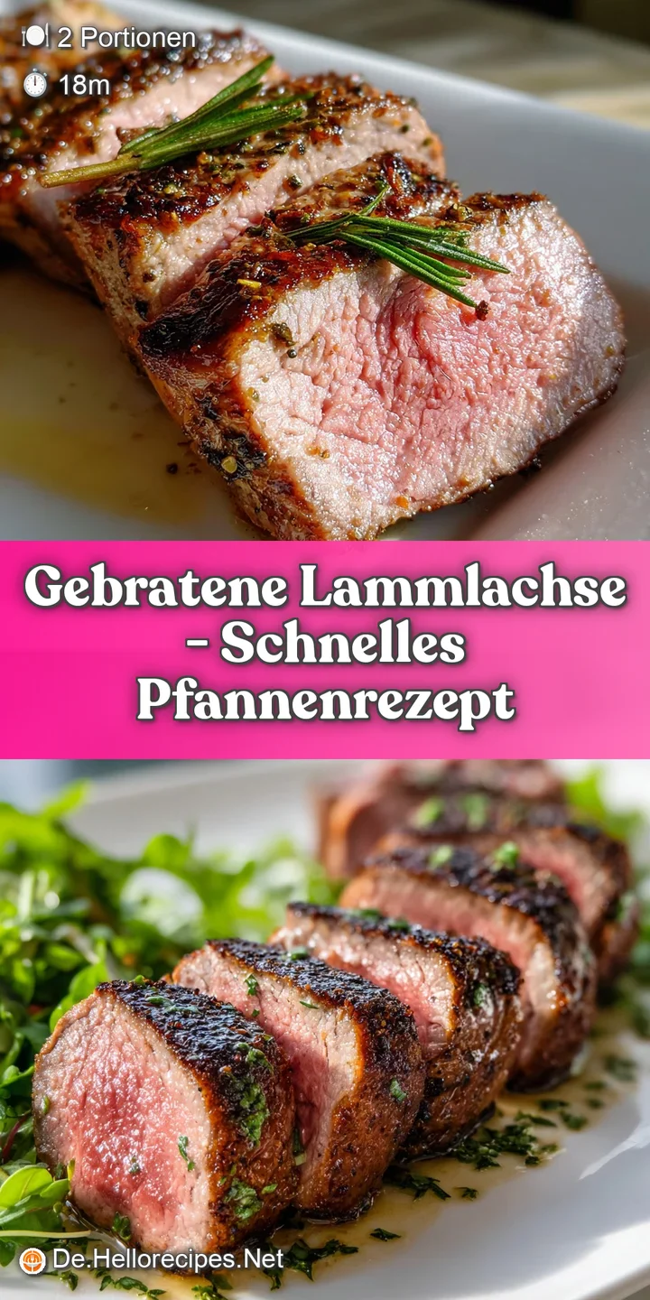 Close-up reveals juicy, perfectly seared lamb loin. A rich brown crust and tender pink interior create an irresistible bite.