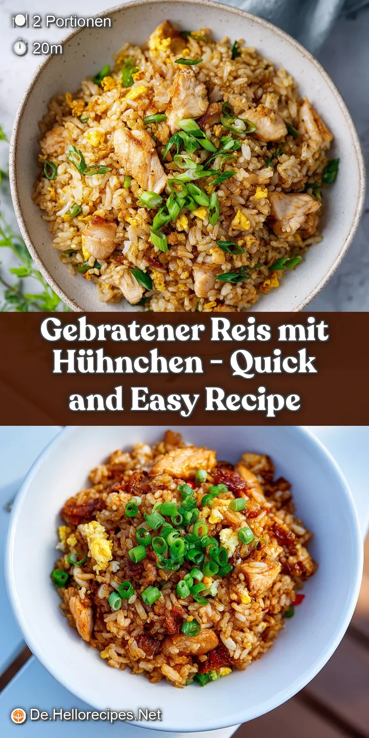 Glossy grains of fried rice intertwined with juicy chicken and flecks of red bell pepper.