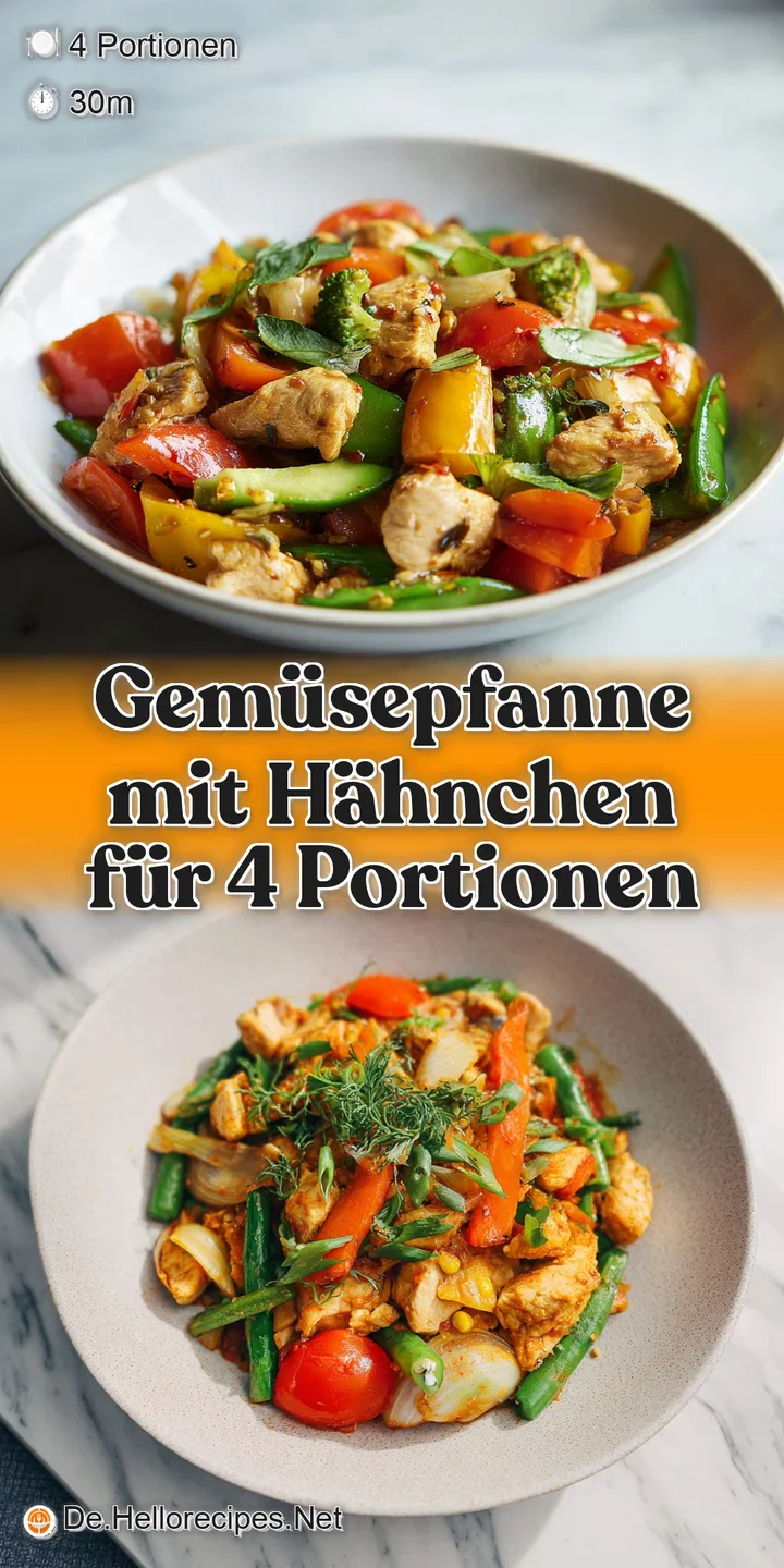 Close-up view of tender chicken pieces and crisp-tender vegetables, coated in a savory sauce. Light reflects off the surface.