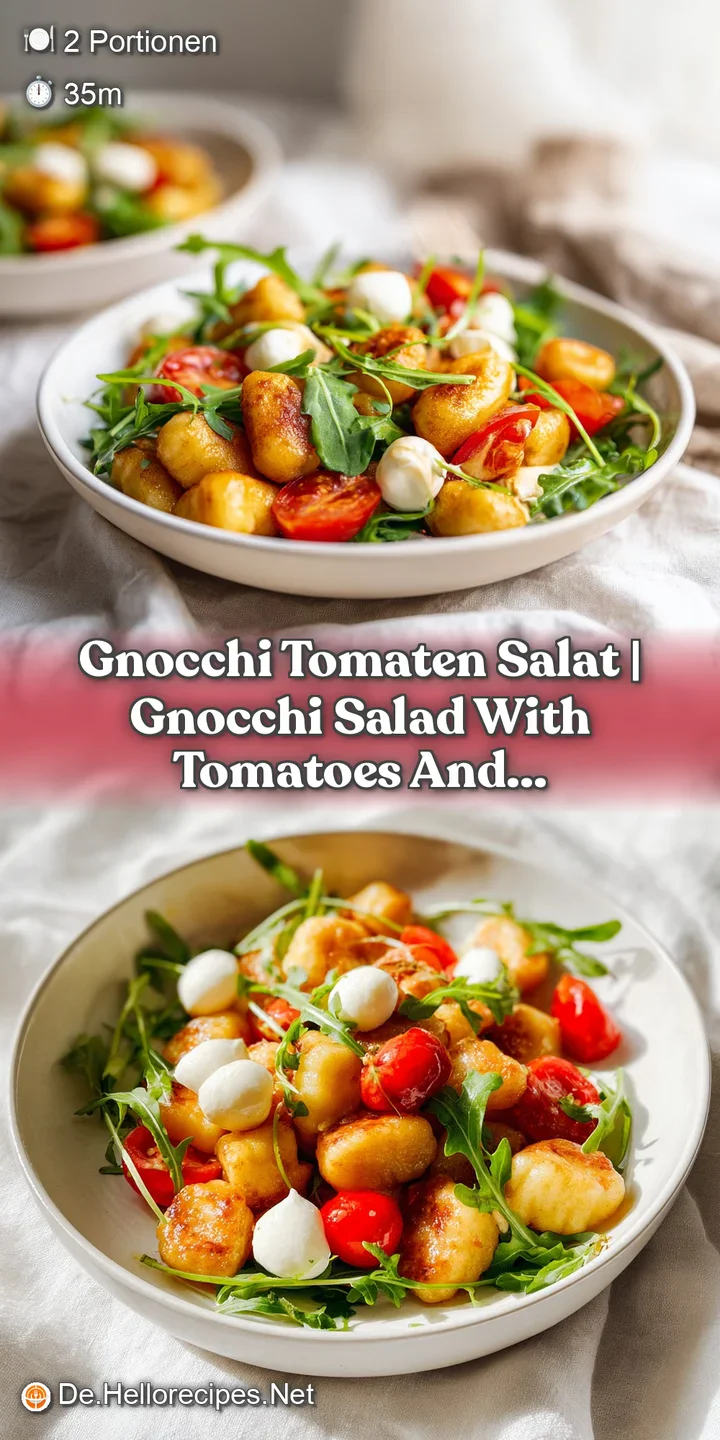 Nahaufnahme von knusprigen Gnocchi, saftigen roten Tomaten und zartem Mozzarella mit gl&auml;nzendem &Ouml;l und Basilikum.