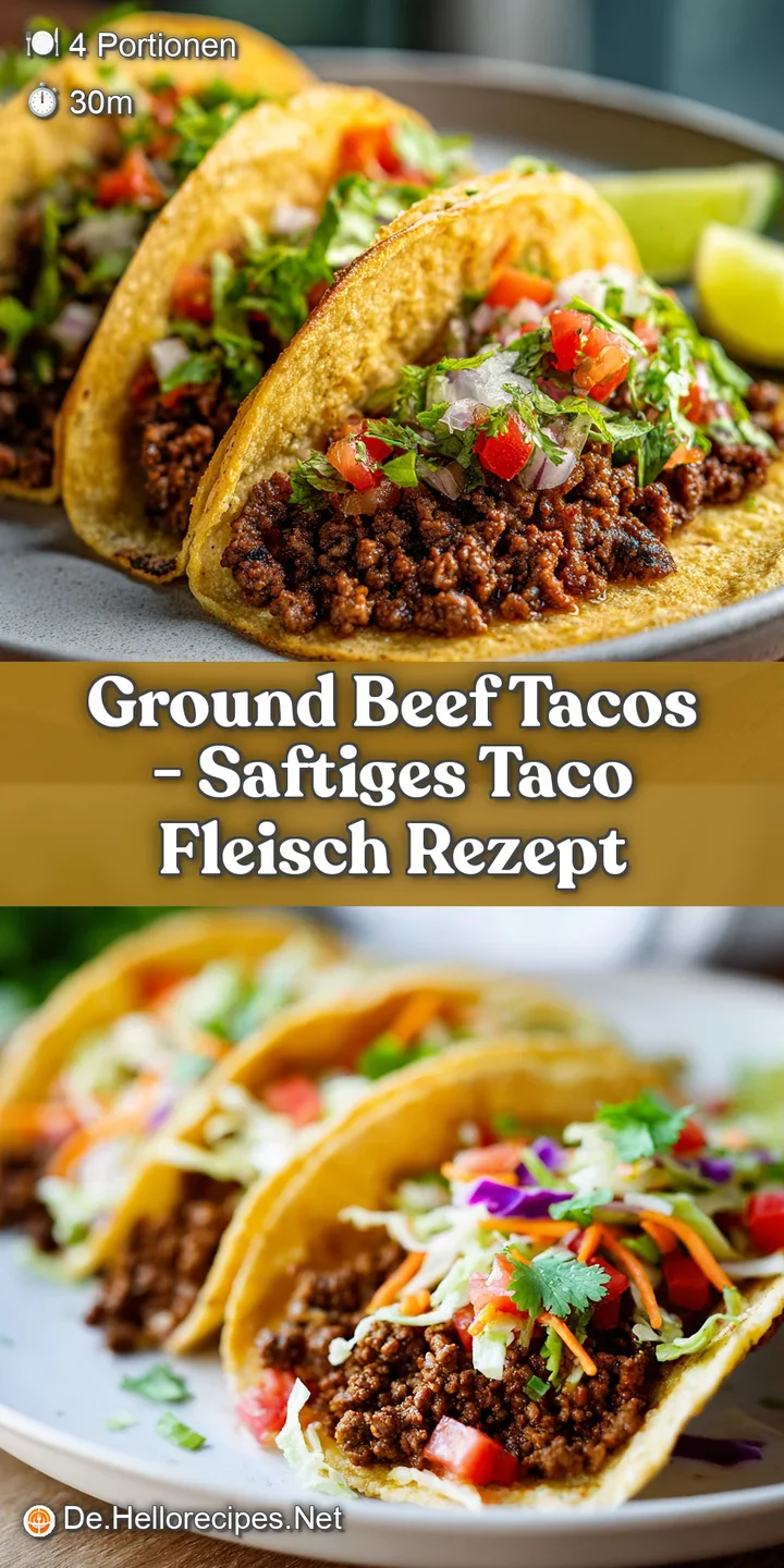 Juicy, seasoned ground beef piled high in a crispy taco shell, topped with vibrant lettuce and tomato.