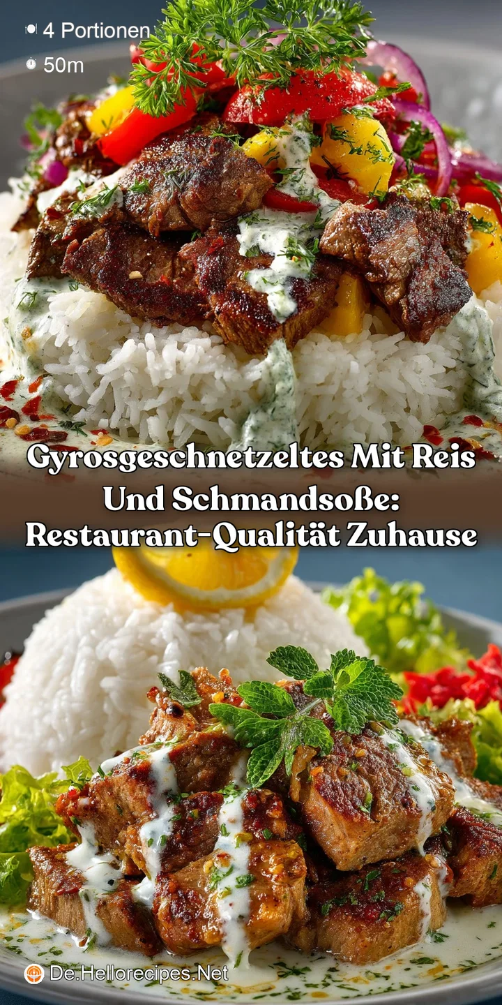 Gyrosgeschnetzeltes mit Reis und Schmandso&szlig;e: Restaurant-Qualit&auml;t Zuhause