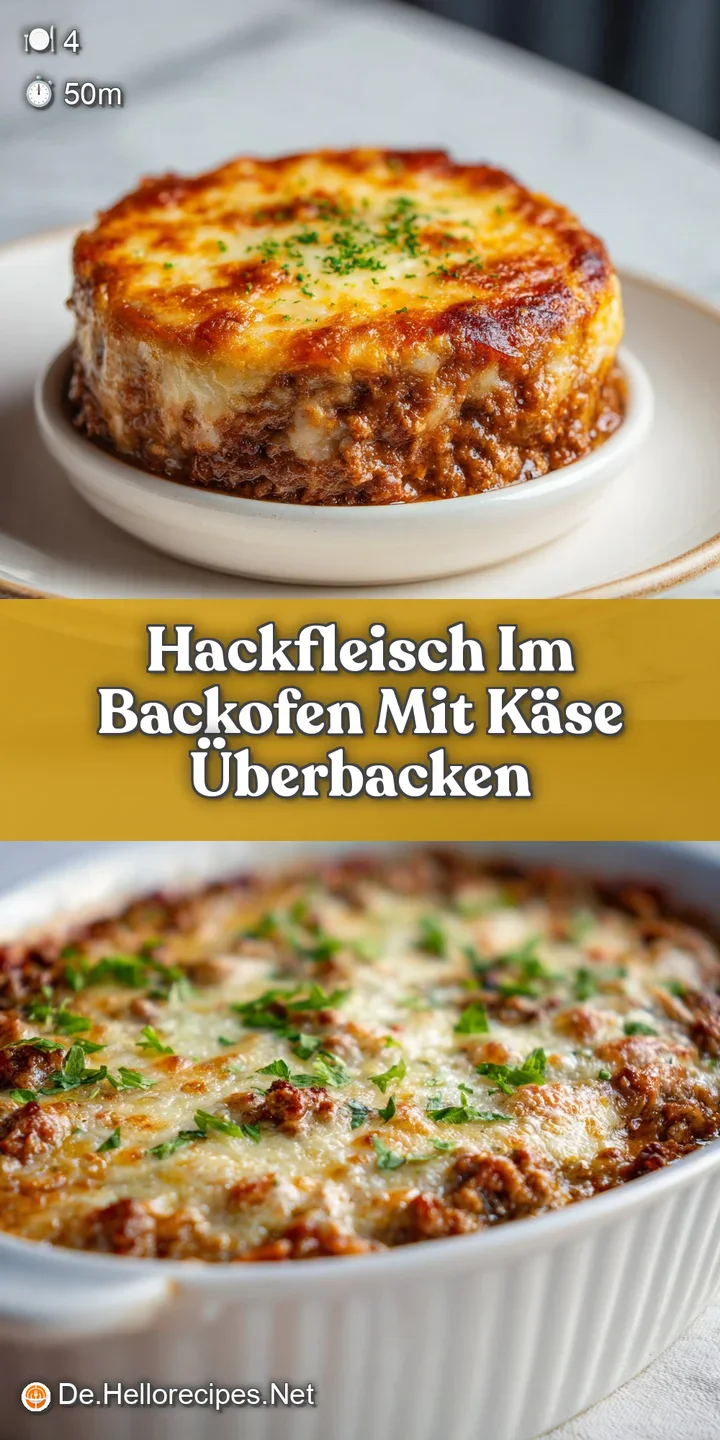 Close-up shot of bubbling, browned cheese covering a rich ground meat bake. Hints of tomato sauce peak through the topping.