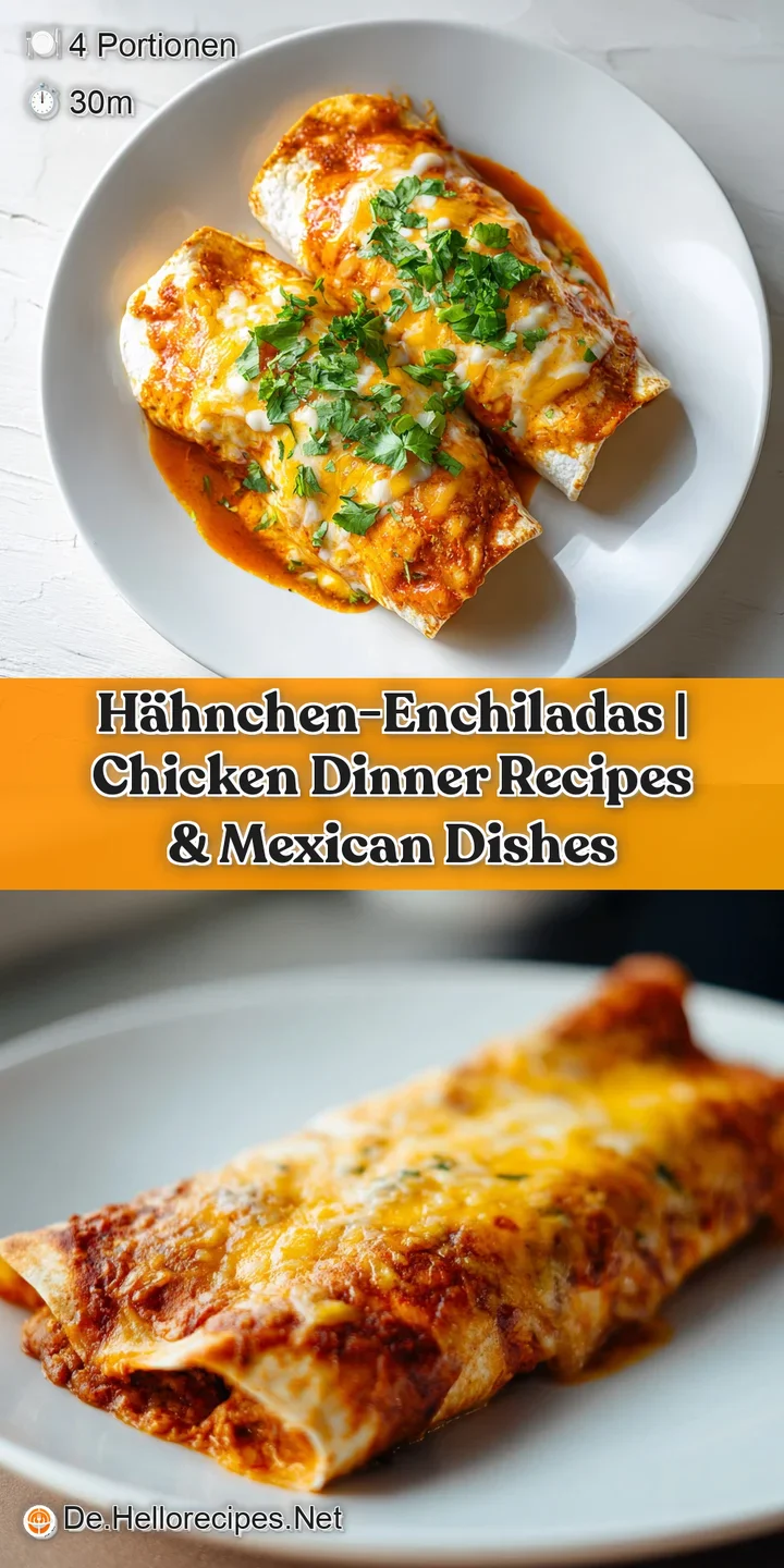 Close-up of baked chicken enchiladas, showcasing melted cheese, savory shredded chicken, and a rich red chili sauce.