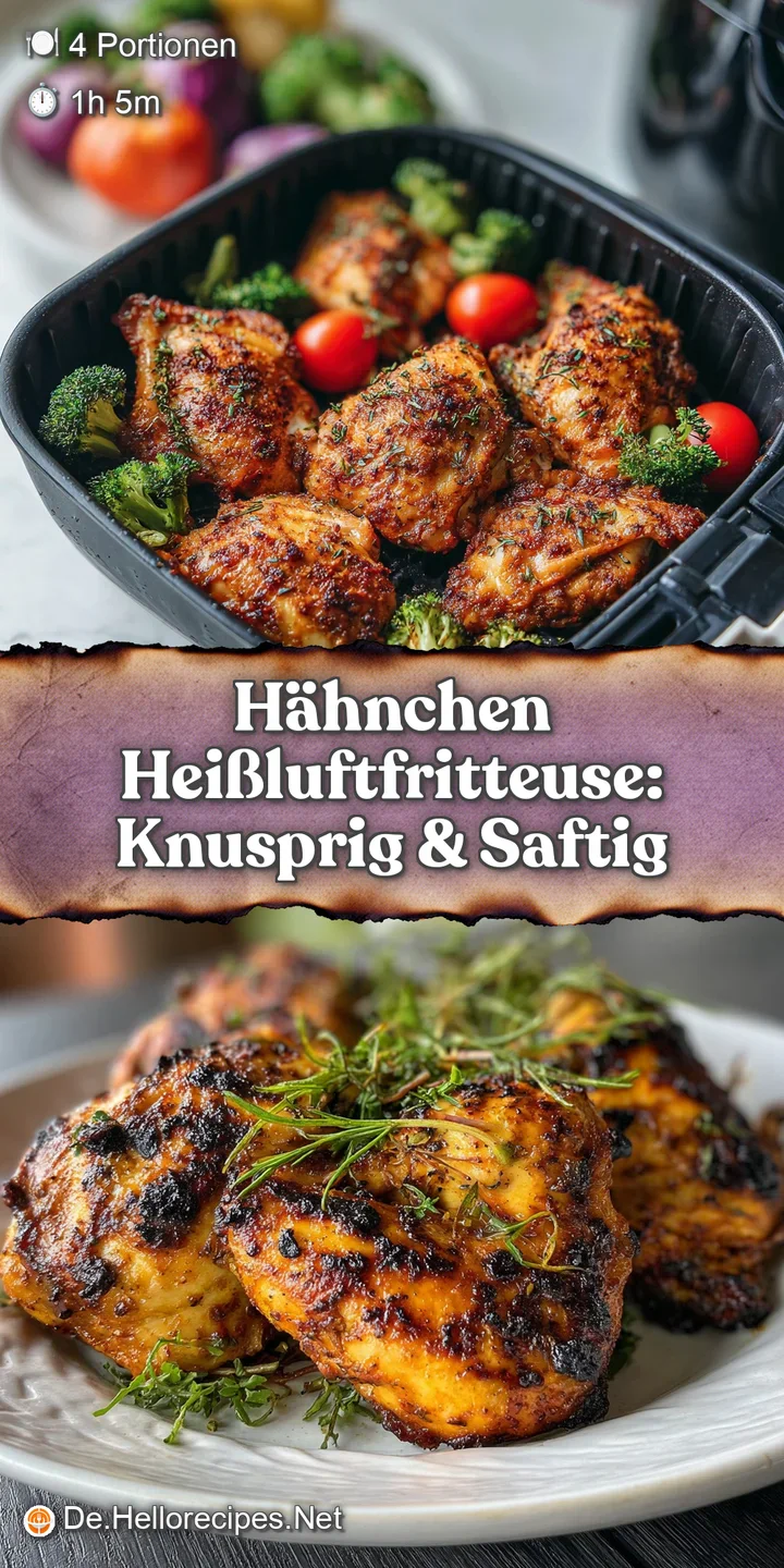 Close-up captures the crisp, crackling, deeply golden skin of air-fried chicken, hinting at juicy, flavorful meat beneath.