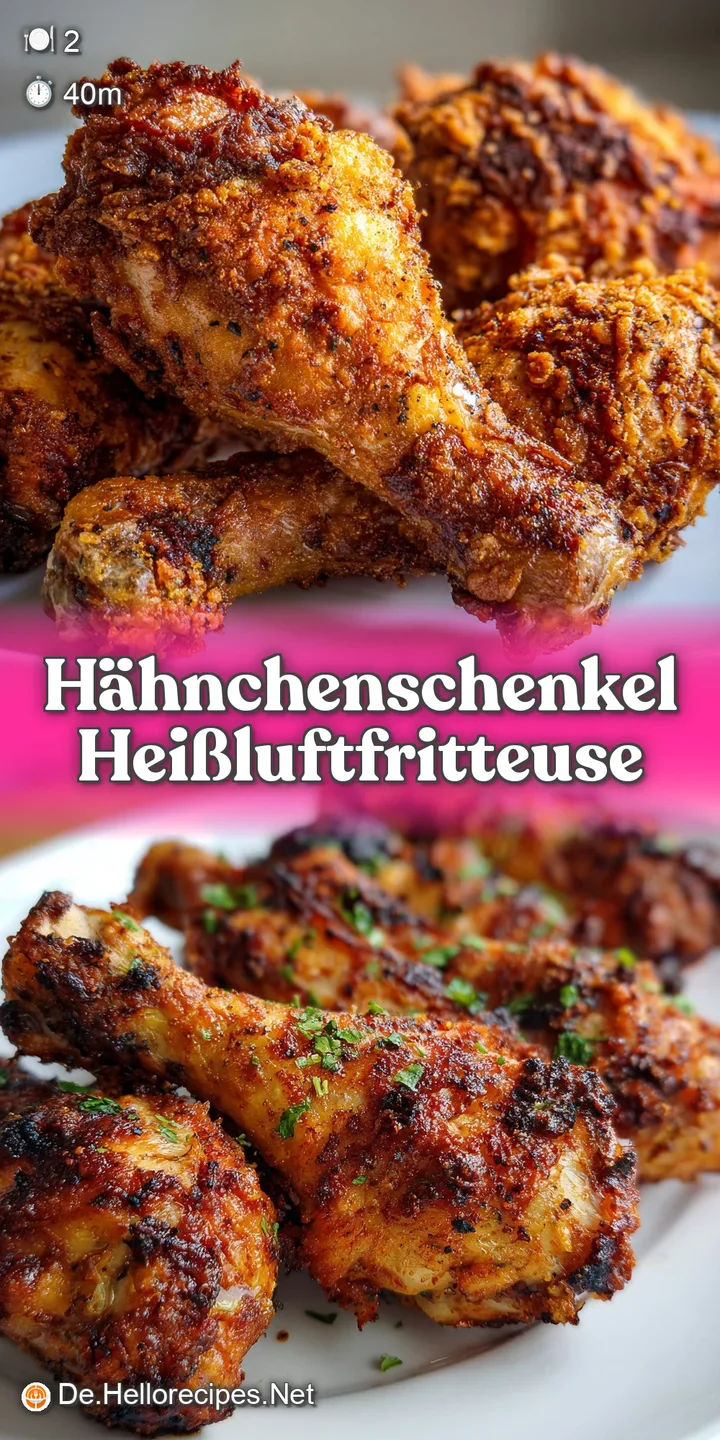 Close-up capturing the blistered, crackling skin of an air-fried chicken drumstick. Visible steam suggests a hot, savory, ...