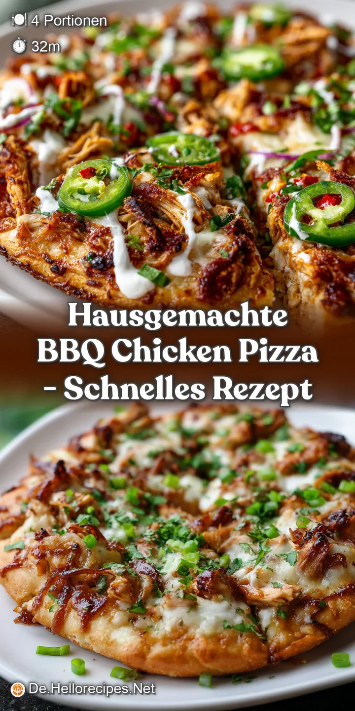 Close-up of crispy pizza crust topped with juicy BBQ chicken, golden cheese, and a drizzle of sauce.