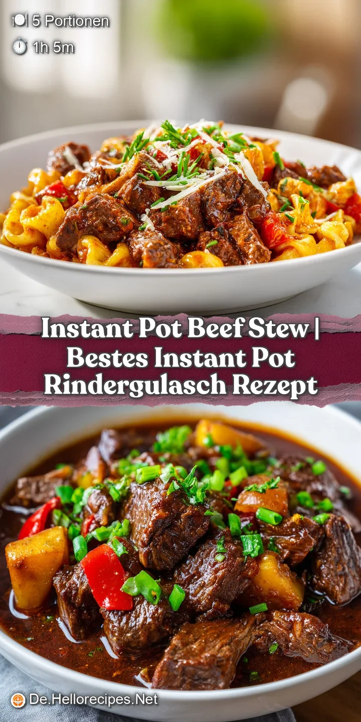 Close-up of succulent, slow-cooked beef chunks in a deep red, steaming goulash with soft onions.