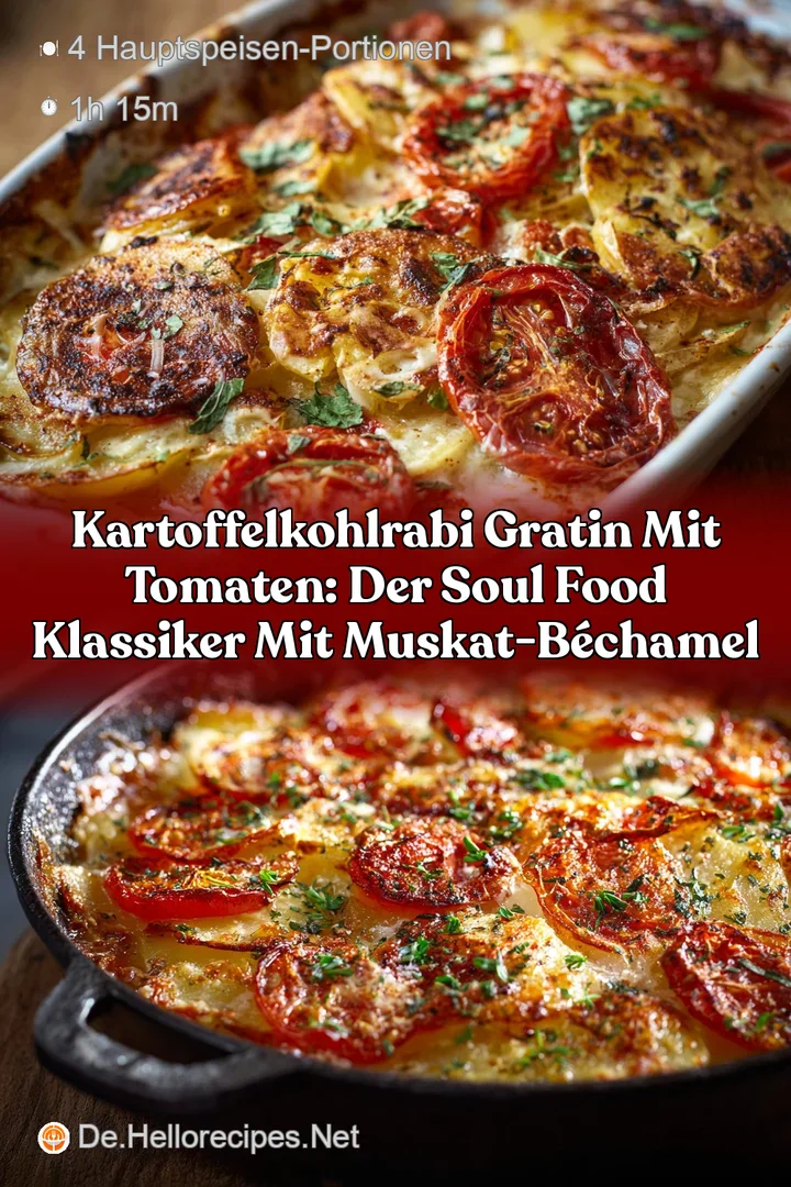 KartoffelKohlrabi Gratin mit Tomaten: Der Soul Food Klassiker mit Muskat-B&eacute;chamel