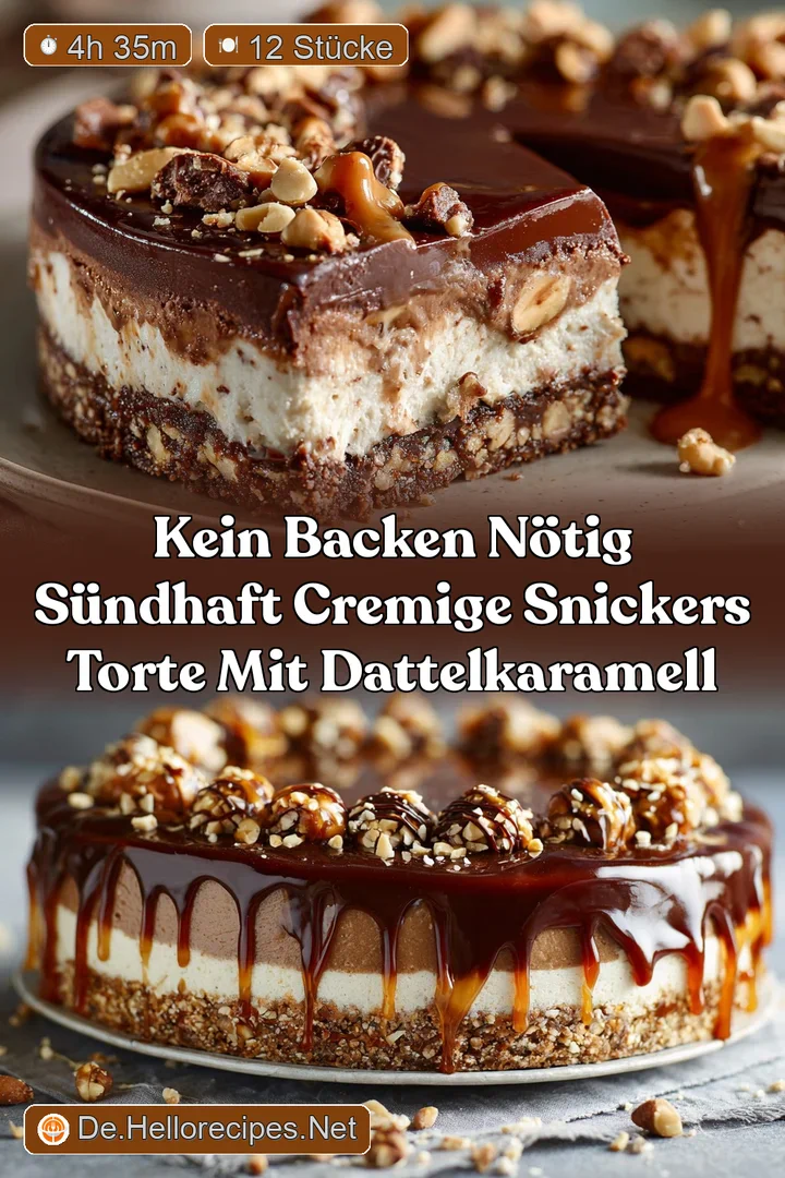 Kein Backen n&ouml;tig S&uuml;ndhaft cremige Snickers Torte mit DattelKaramell