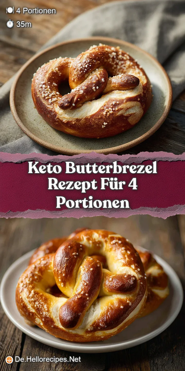 Close-up of a warm, buttery keto pretzel with coarse salt. The golden-brown surface glistens, promising a delightful, savo...