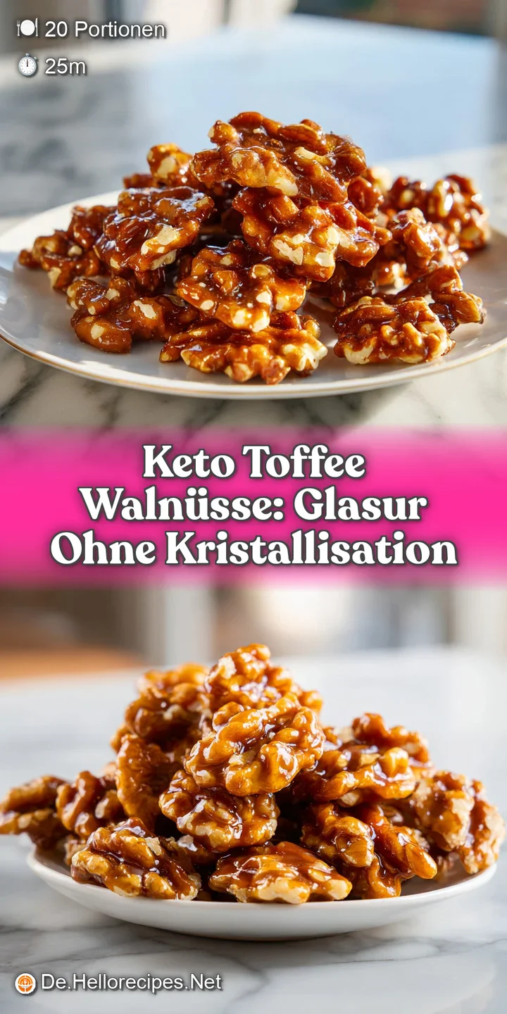 Close-up captures the crunchy texture of keto toffee walnuts, revealing the rich, dark caramel coating and nutty interior.