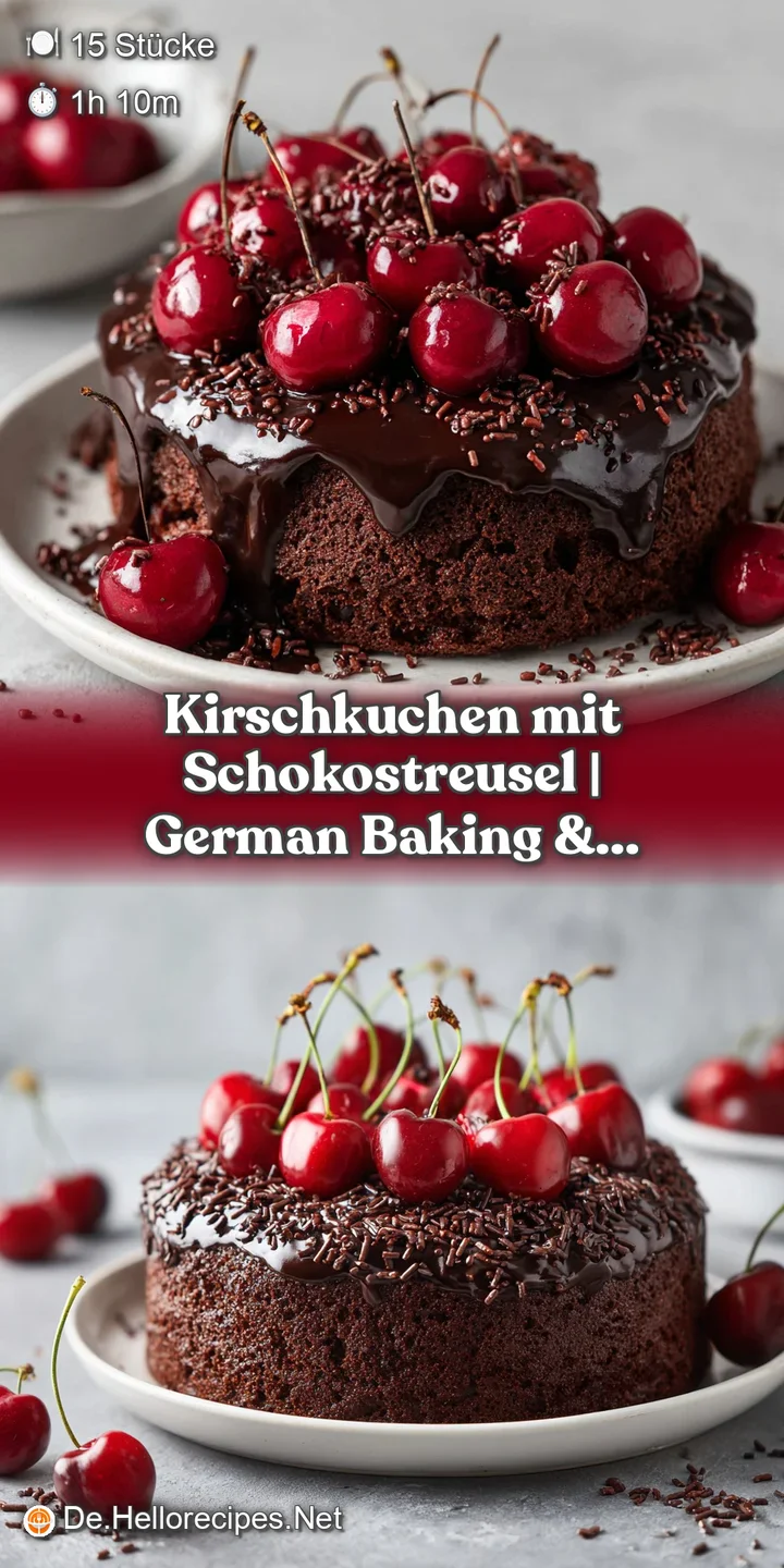 Nahaufnahme der saftigen Teigstruktur mit tiefroten Kirschen und zarten Schokoladenst&uuml;ckchen im Detail.