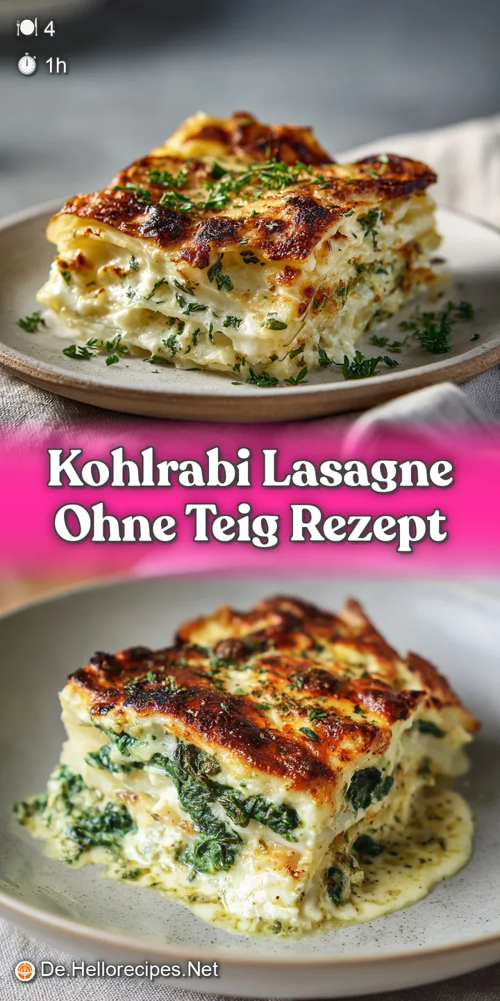 Close-up of cheesy kohlrabi lasagna. Golden brown bubbles hint at a rich, creamy texture. Fresh parsley adds a vibrant gre...