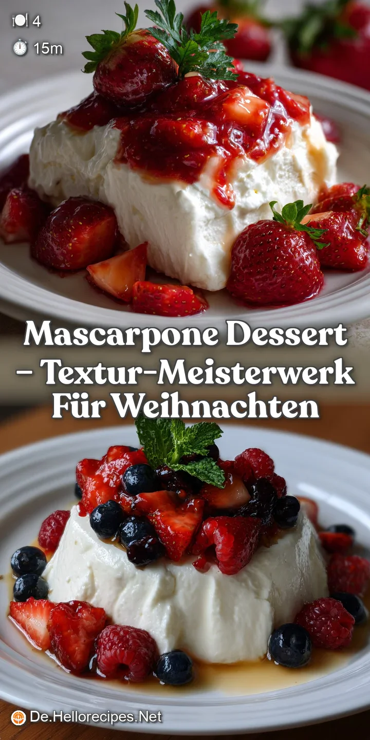 Close-up of creamy white mascarpone dessert, layered with a glossy berry reduction. Delicate textures with a hint of fresh...