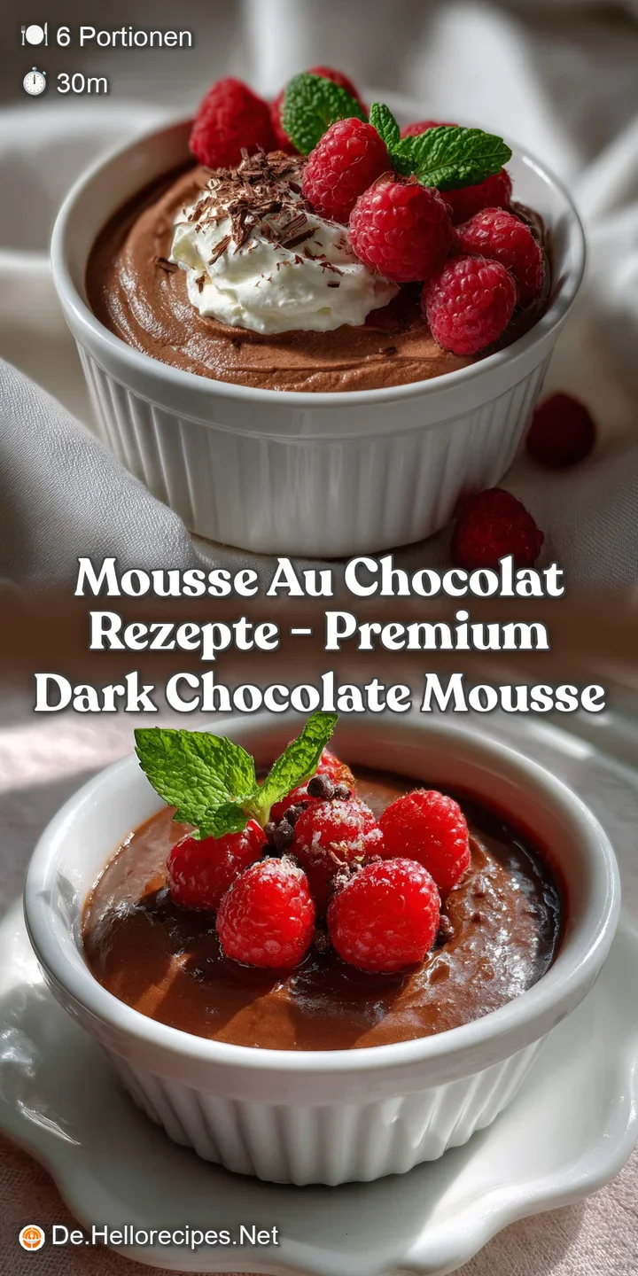 A close-up of smooth, dark chocolate mousse, with a velvety texture, invitingly cool, and topped with a vibrant red raspbe...