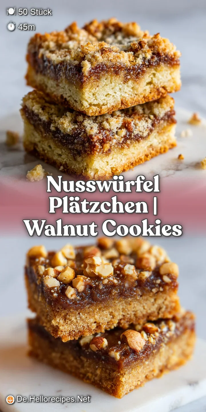 Nahaufnahme eines Nussw&uuml;rfels mit groben Nussst&uuml;ckchen, goldgelber Farbe und einer zarten, m&uuml;rben Textur.