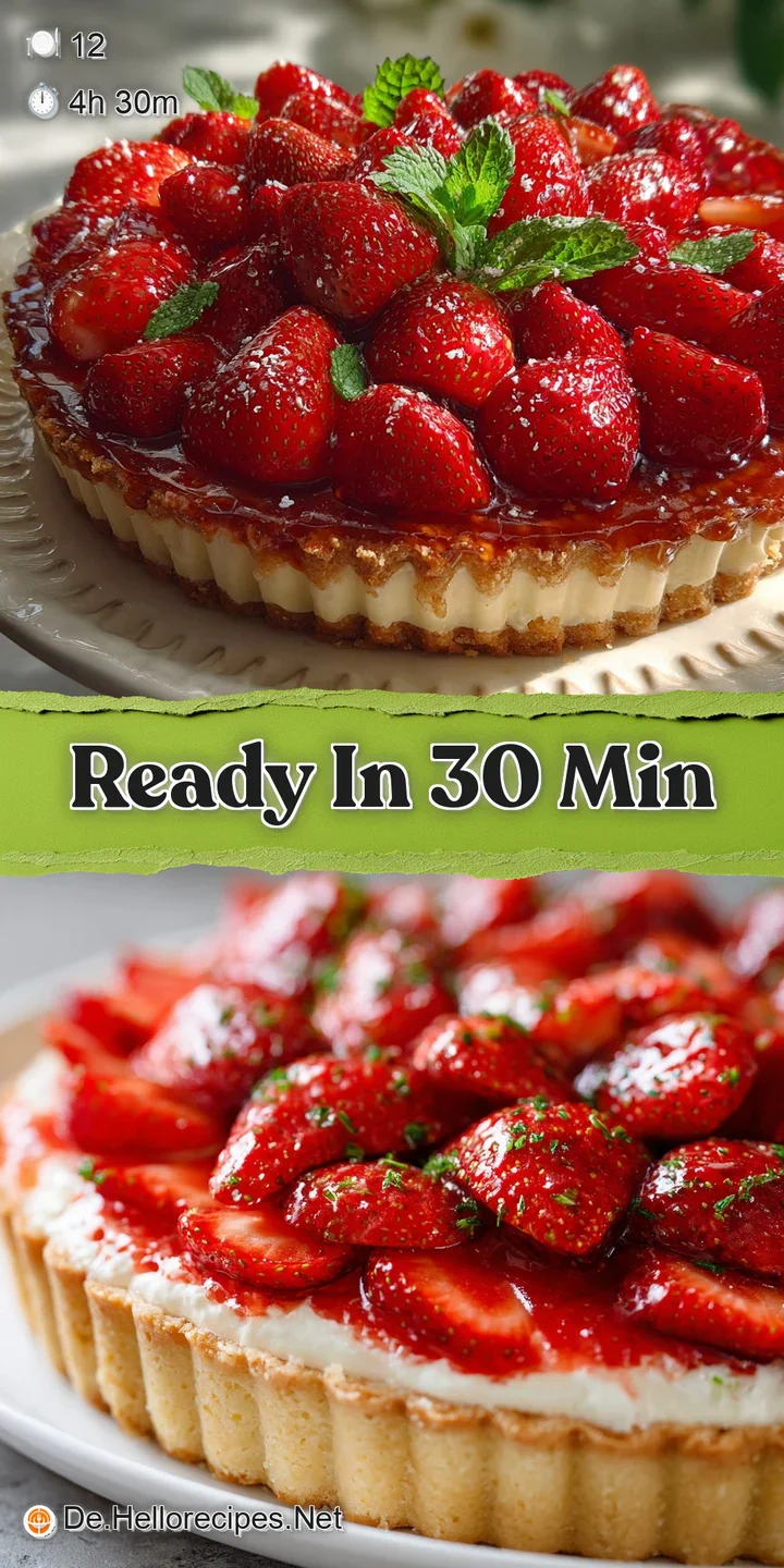 Close-up of a luscious no-bake cake with plump, juicy strawberries nestled in rich cream, hinting at a cool, refreshing bite.