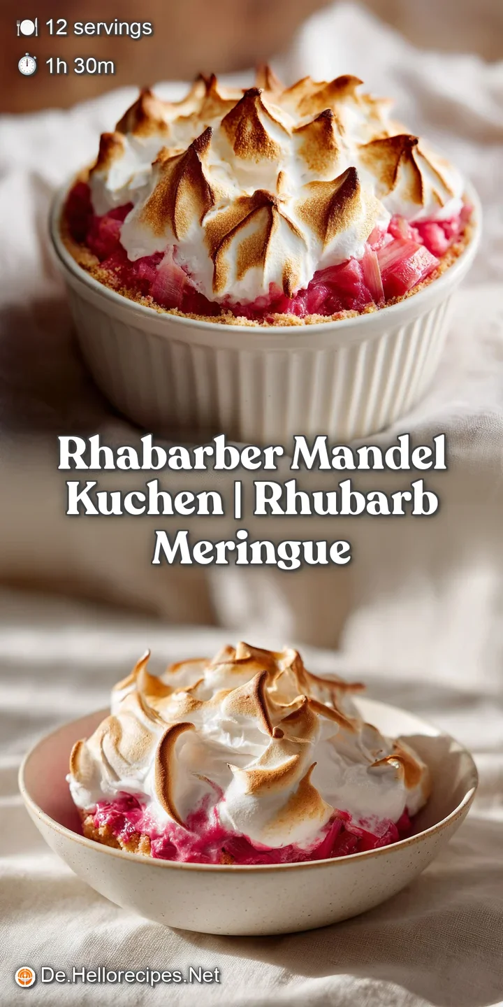 Nahaufnahme der weichen, rosa Rhabarberst&uuml;cke in einem lockeren Teig mit sichtbaren, ger&ouml;steten Mandelst&uuml;ckchen.