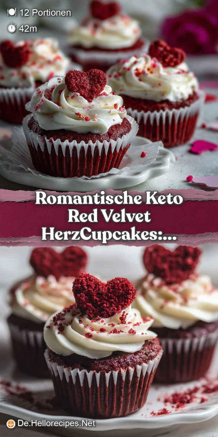 Close-up reveals a fluffy red velvet heart cupcake with a rich, decadent frosting swirl and a delicate cocoa powder finish.