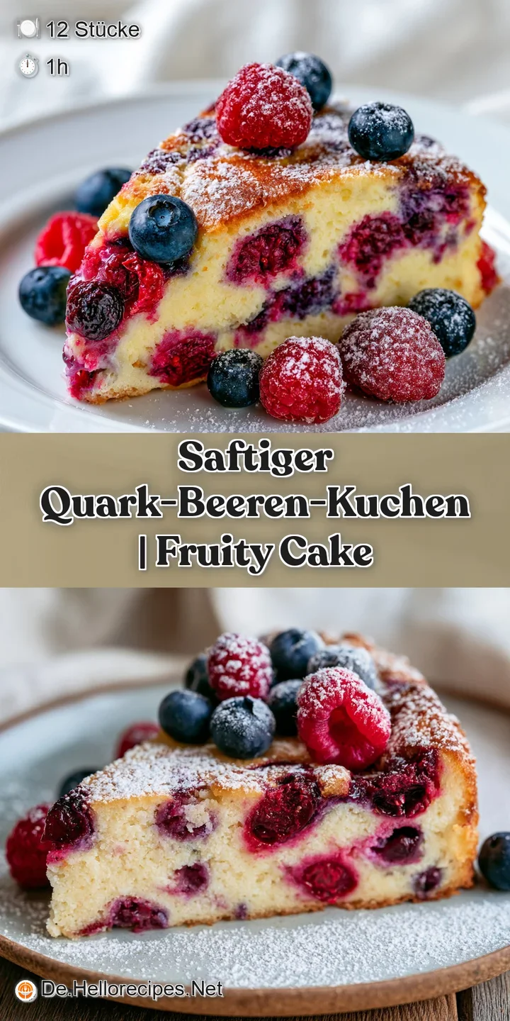 Nahaufnahme der fluffigen, wei&szlig;en Quarkmasse mit gl&auml;nzenden, saftigen Beeren und einer zartporigen, hellen Teigstruktur.