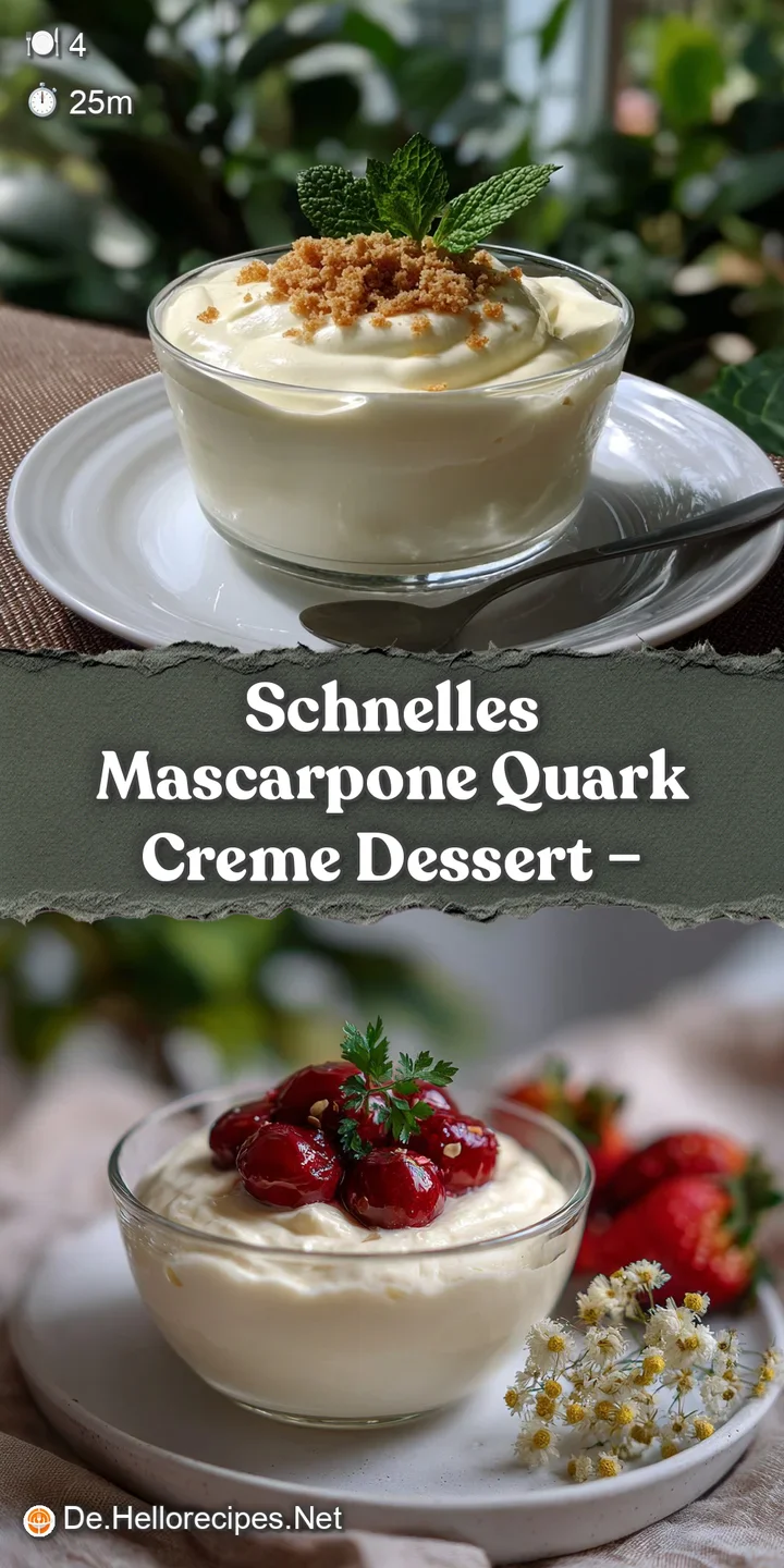 Close-up shows the airy, light texture of the Mascarpone Quark Creme, interspersed with crisp biscuit pieces and juicy red...