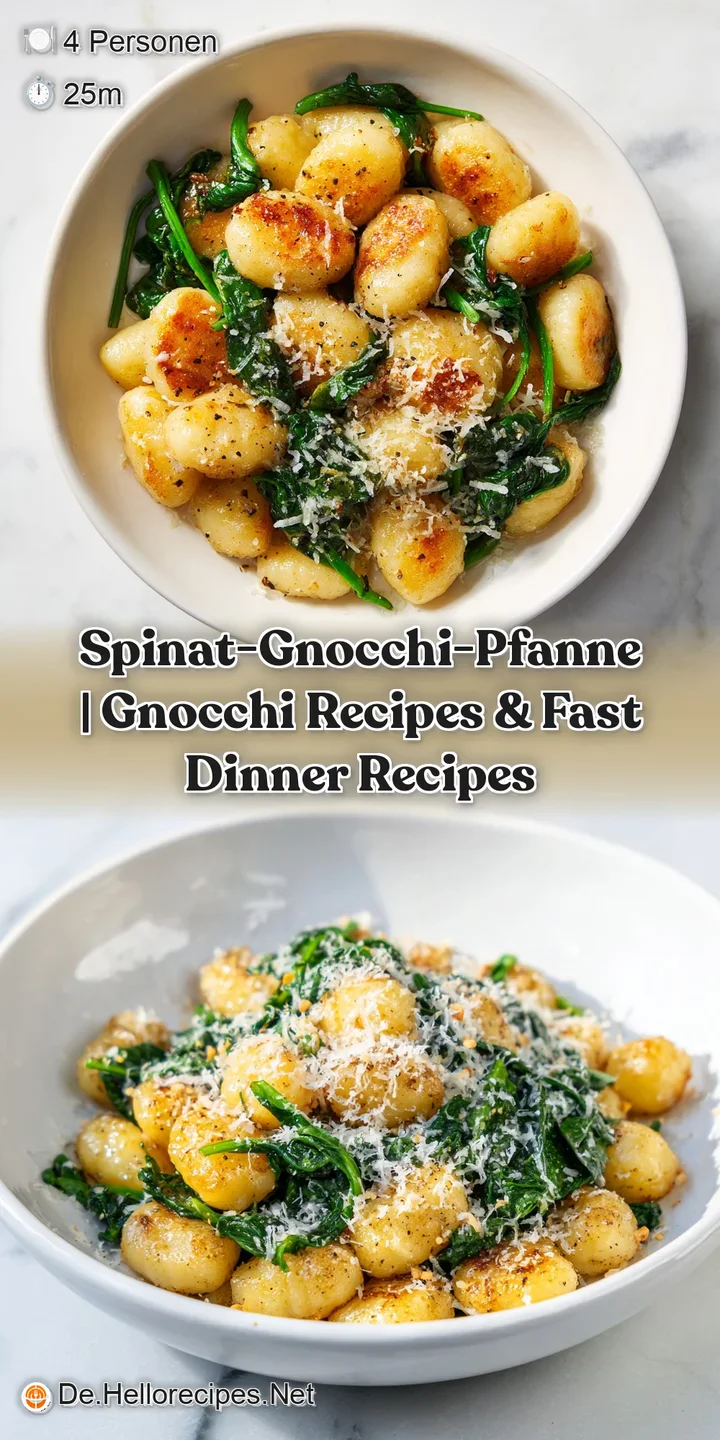 Nahaufnahme von goldbraunen Gnocchi-Kanten und zartem, dampfendem Spinat mit einer gl&auml;nzenden Butterglasur.