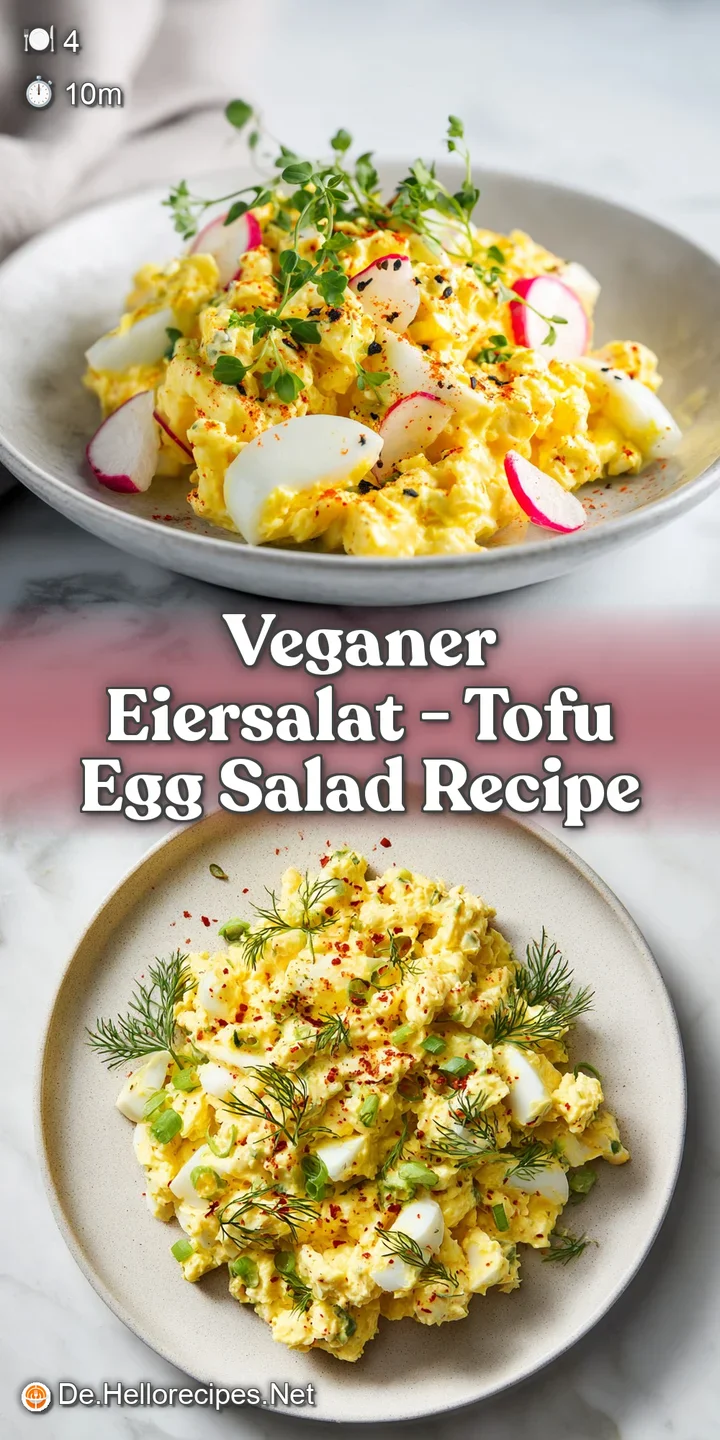 Close-up of a rich, creamy 'egg' salad with visible texture, lightly seasoned with Kala Namak.