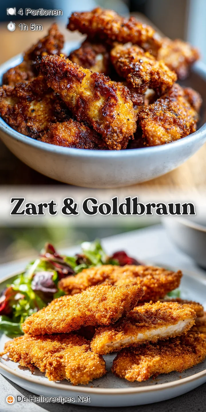 Close-up of perfectly fried chicken. The crust is a deep, inviting golden brown, with visible herbs adding color and textu...