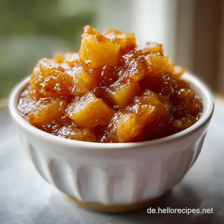 Applesauce in a glass bowl, glistening with natural light. Cinnamon stick garnish adds warmth on a wooden surface.