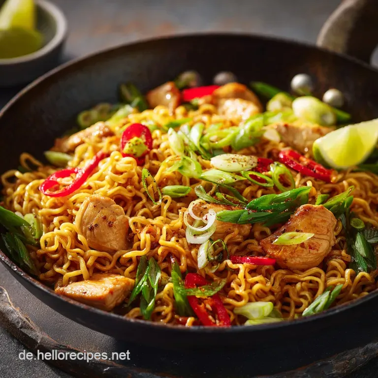 AsiaNudelpfanne mit H&uuml;hnchen: Das einfache und schnelle Wok-Rezept f&uuml;r Feierabendk&uuml;che