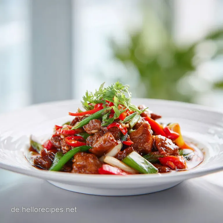 A steaming mound of glossy vegetables arranged artfully on a white plate with chopsticks.