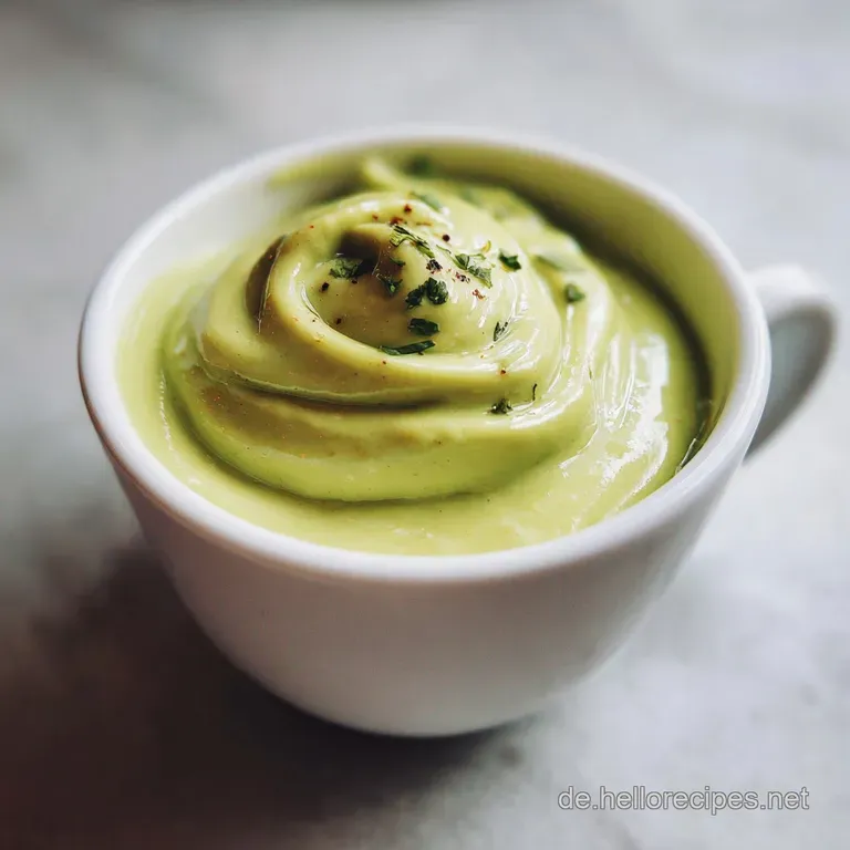 Silky smooth avocado cream elegantly piped into a martini glass, garnished with a lime wedge and sprig of fresh cilantro.